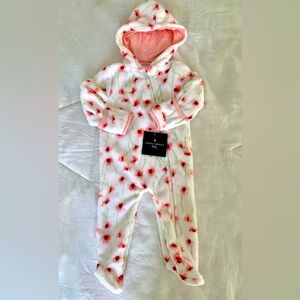 Laura Ashley Girl's Fleece Floral Hooded Coverall One Piece - Size 6-9 Months